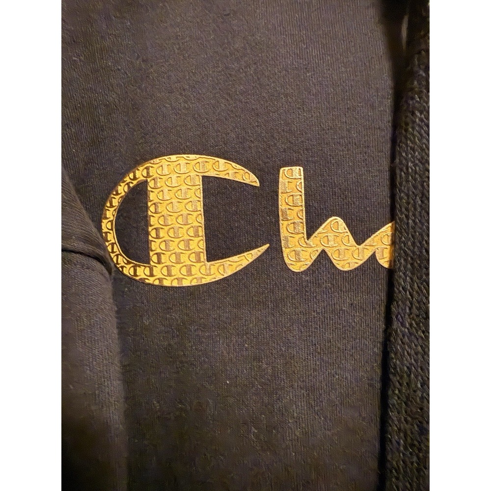 Champion Men's Black Pullover Fleece Hoodie Script Logo Kangaroo Pocket XL